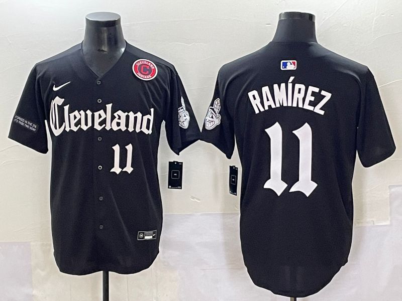 Men 2025 Cleveland Indians 11 Ramirez Black Five generations Joint Name Nike MLB Jersey style 10